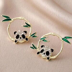 Cubic Zirconia Panda Earrings
